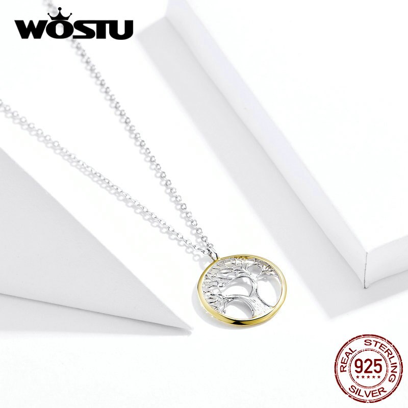 WOSTU 2019 New Arrival 925 Sterling Silver Tree for life Necklace Chain Link For Women Wedding Necklace Luxury Jewelry CQN367