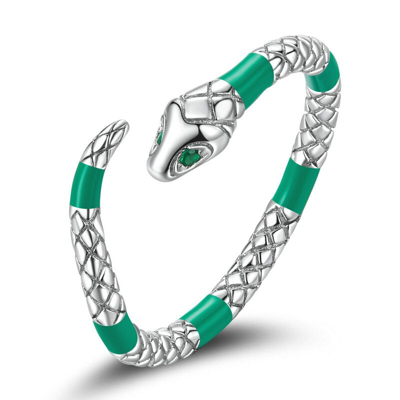 WOSTU 925 Sterling Sliver ajustable verde fluorescente serpiente circón anillos abiertos para mujeres joyería Original femenina CTR233