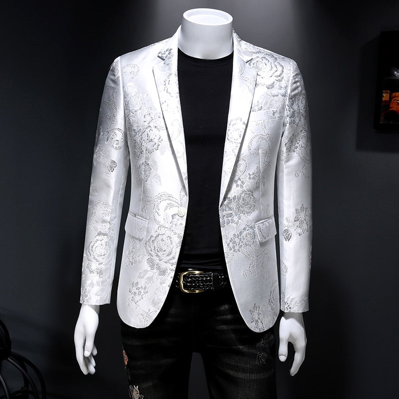 Blazer para Hombre, Blazer Vintage de Jacquard para Hombre, traje de novio de boda, Chaqueta de cena de lujo de hilo dorado de Metal, chaqueta Formal ajustada para Hombre