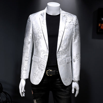 Mens Blazer Vintage Jacquard Blazer Hombre Wedding Groom Suit Metal Gold Yarn Luxury Dinner Chaqueta Hombre Formal Slim Blazer