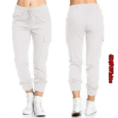 Pantalones cargo para mujer, con múltiples bolsillos, cordón ajustable, cintura elástica, deportivos, informales, largos