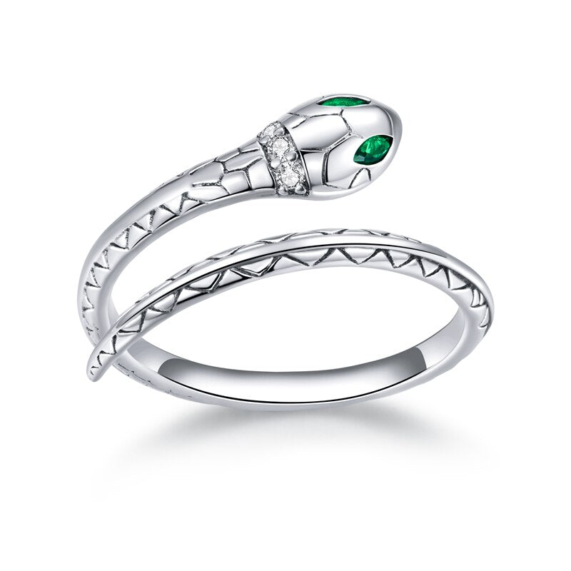 WOSTU 925 Sterling Sliver Adjustable Fluorescent Green Snake Zircon Open Rings For Women Female Original Jewelry CTR233