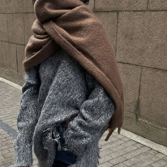 Bufanda de Cachemira de lujo para mujer, abrigo grueso cálido de invierno, capa sólida, bandana femenina, pashmina, borla larga, foulard femenino, manta gruesa