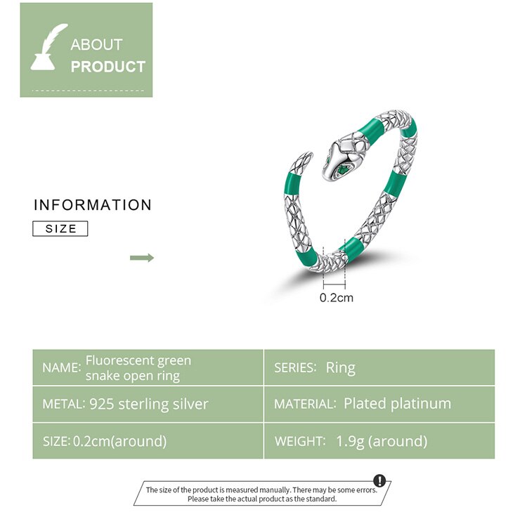 WOSTU 925 Sterling Sliver ajustable verde fluorescente serpiente circón anillos abiertos para mujeres joyería Original femenina CTR233