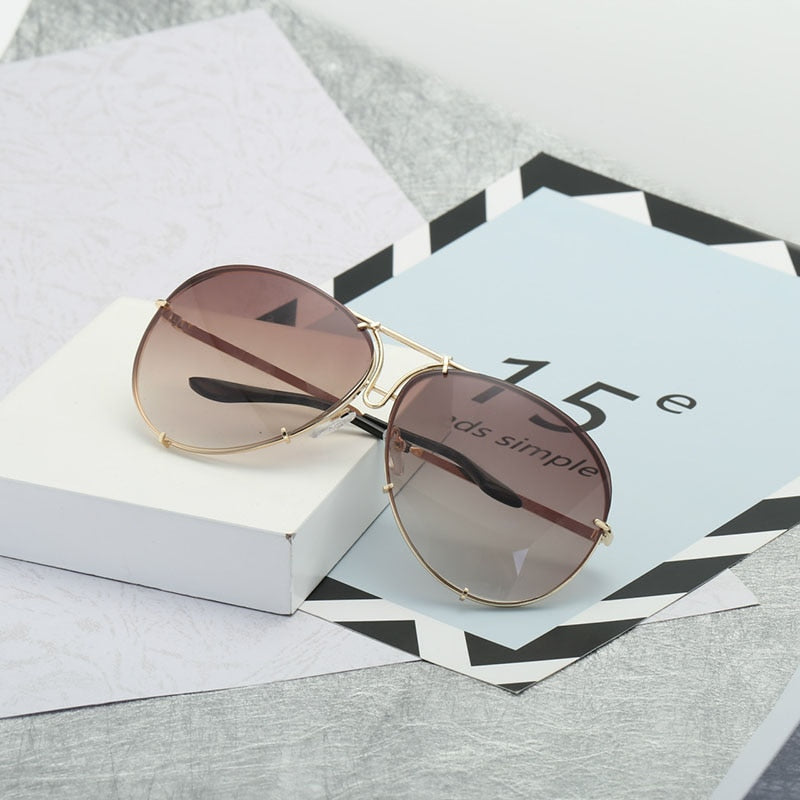 2023 New Fashion Pilot Sunglasses Women Oversized Luxury Sun Glasses For Female Cool Mirror Vintage Lady Gradient Shades UV400