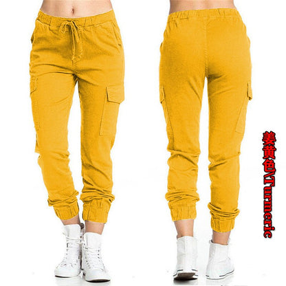 Pantalones cargo para mujer, con múltiples bolsillos, cordón ajustable, cintura elástica, deportivos, informales, largos