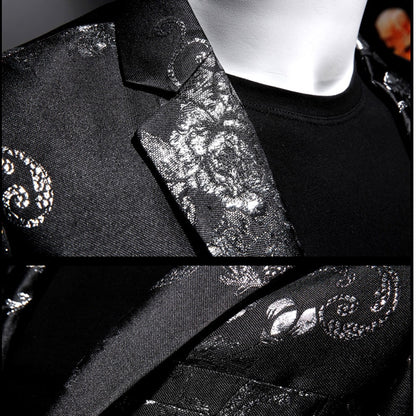 Mens Blazer Vintage Jacquard Blazer Hombre Wedding Groom Suit Metal Gold Yarn Luxury Dinner Chaqueta Hombre Formal Slim Blazer