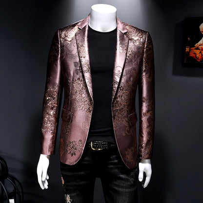 Mens Blazer Vintage Jacquard Blazer Hombre Wedding Groom Suit Metal Gold Yarn Luxury Dinner Chaqueta Hombre Formal Slim Blazer