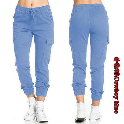 Pantalones cargo para mujer, con múltiples bolsillos, cordón ajustable, cintura elástica, deportivos, informales, largos