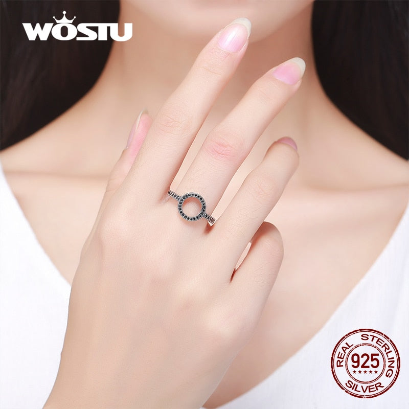 WOSTU, gran oferta, anillos de dedo de círculo de la suerte de Plata de Ley 925 auténtica para mujer, anillos de corazón CZ, joyería de moda, regalos, triangulación de envíos