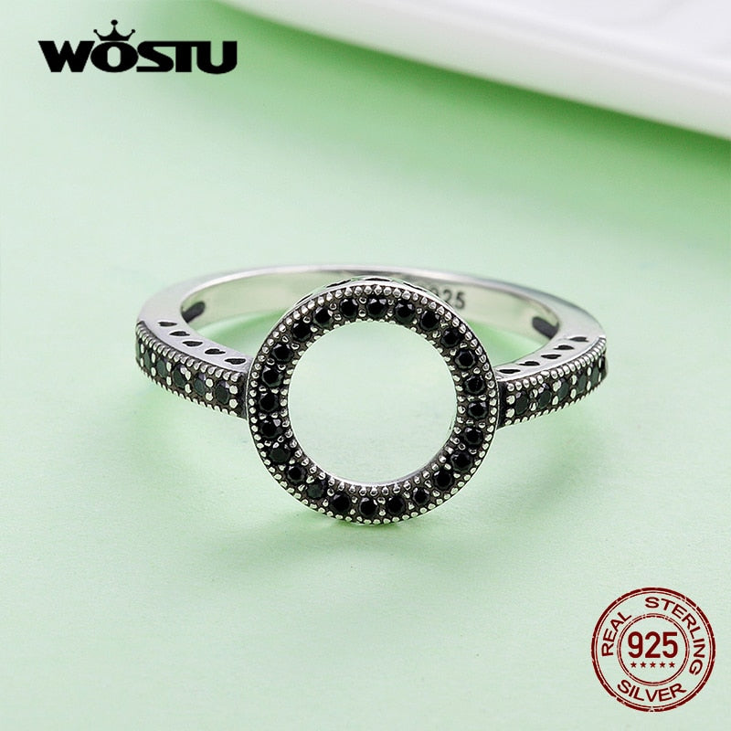 WOSTU Hot Sale Real 925 Sterling Silver Lucky Circle Finger Rings For Women Heart CZ Rings Fashion Jewelry Gifts Dropshipping