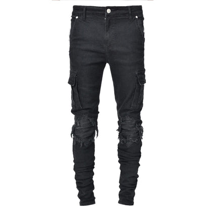 Pantalones vaqueros para hombre, pantalones vaqueros lavados de Color sólido con múltiples bolsillos, pantalones vaqueros Cargo de cintura media de talla grande, pantalones casuales a la moda, ropa de uso diario para hombre