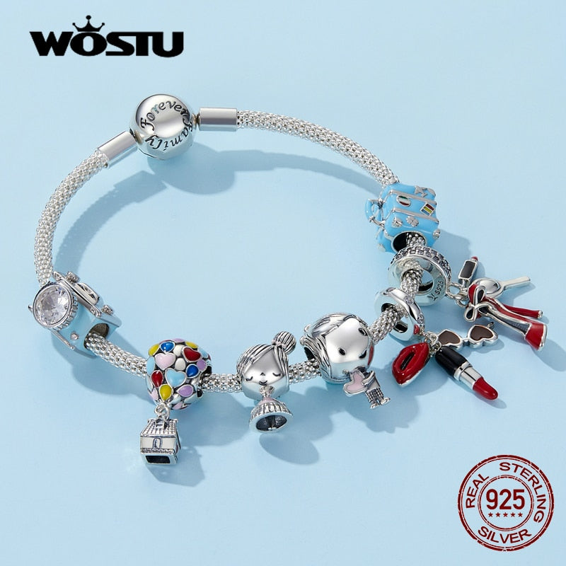 WOSTU 925 plata esterlina mujeres niño niñas mascota cámara abeja encanto café mariquita cuentas ajuste DIY Original pulsera colgantes joyería