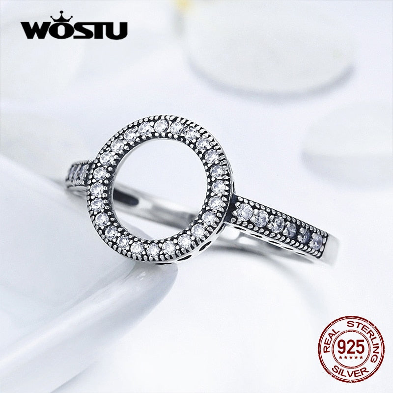 WOSTU, gran oferta, anillos de dedo de círculo de la suerte de Plata de Ley 925 auténtica para mujer, anillos de corazón CZ, joyería de moda, regalos, triangulación de envíos