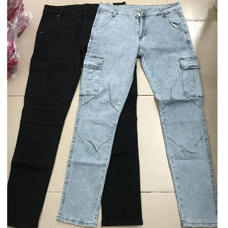 Pantalones vaqueros para hombre,con múltiples bolsillos,  CASUAL, ropa vintage de uso diario para hombre.