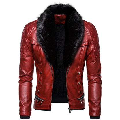 Chaqueta de motociclista de nuevo diseño con cuello vuelto y lana para hombre, abrigo de PU cálido y ajustado con ajuste extraíble.
