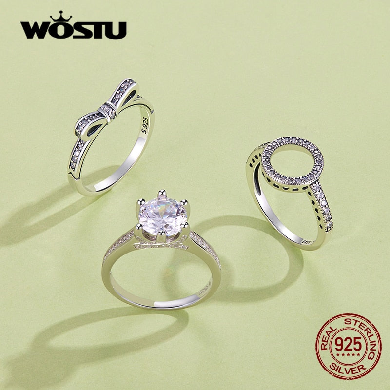 WOSTU, gran oferta, anillos de dedo de círculo de la suerte de Plata de Ley 925 auténtica para mujer, anillos de corazón CZ, joyería de moda, regalos, triangulación de envíos