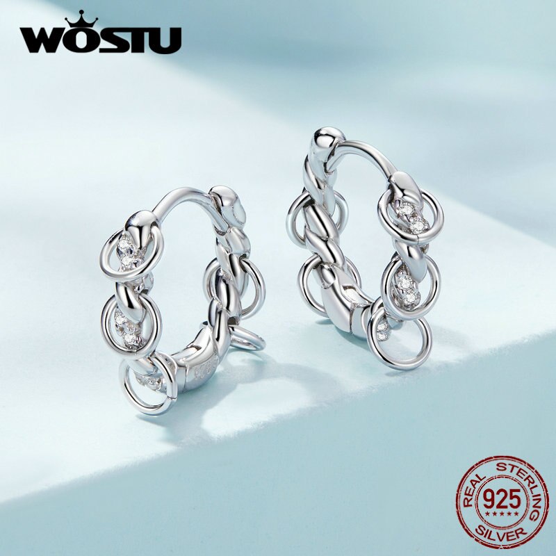 WOSTU Real 925 Sterling Silver Tassel Rings Stud Earrings for women punk style fine jewelry party gift hoop Earrings CQE1489