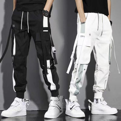 Pantalones harén con cintas casuales y múltiples bolsillos