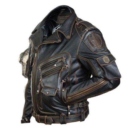 Chaqueta de cuero sintético para hombre, estilo motociclista, primavera (XXXL = L UE/RU)