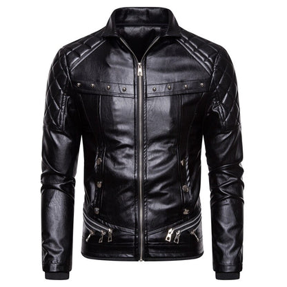 Chaqueta de motociclista de nuevo diseño con cuello vuelto y lana para hombre, abrigo de PU cálido y ajustado con ajuste extraíble.