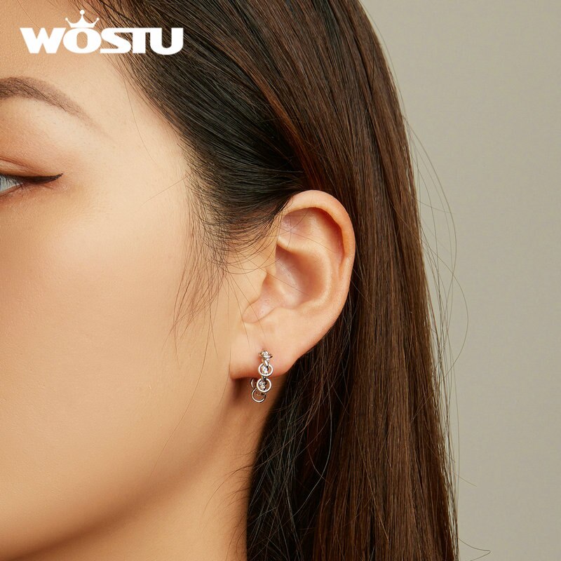 WOSTU Real 925 Sterling Silver Tassel Rings Stud Earrings for women punk style fine jewelry party gift hoop Earrings CQE1489