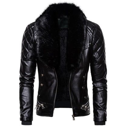 Chaqueta de motociclista de nuevo diseño con cuello vuelto y lana para hombre, abrigo de PU cálido y ajustado con ajuste extraíble.