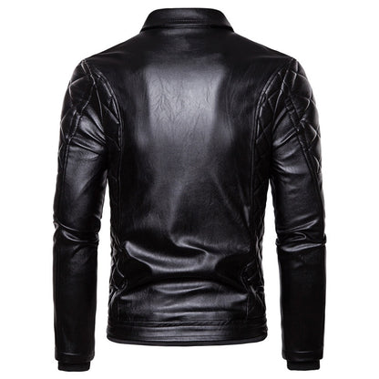 Chaqueta de motociclista de nuevo diseño con cuello vuelto y lana para hombre, abrigo de PU cálido y ajustado con ajuste extraíble.