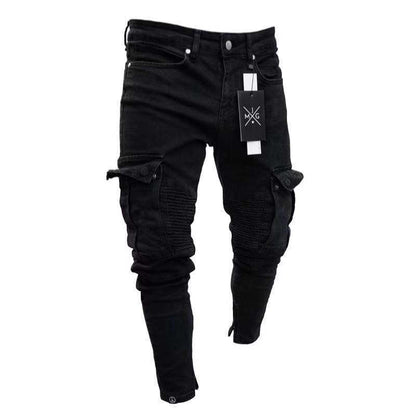 Pantalones vaqueros para hombre, pantalones vaqueros lavados de Color sólido con múltiples bolsillos, pantalones vaqueros Cargo de cintura media de talla grande, pantalones casuales a la moda, ropa de uso diario para hombre