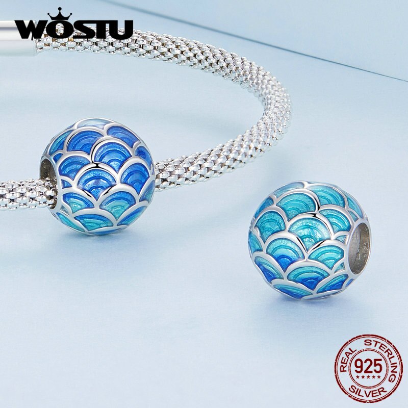 WOSTU 925 Sterling Silver Colorful Gradient Carp Devil Flower Charms Fish Pendant Dragon Scale Beads Fit DIY Bracelet Necklace