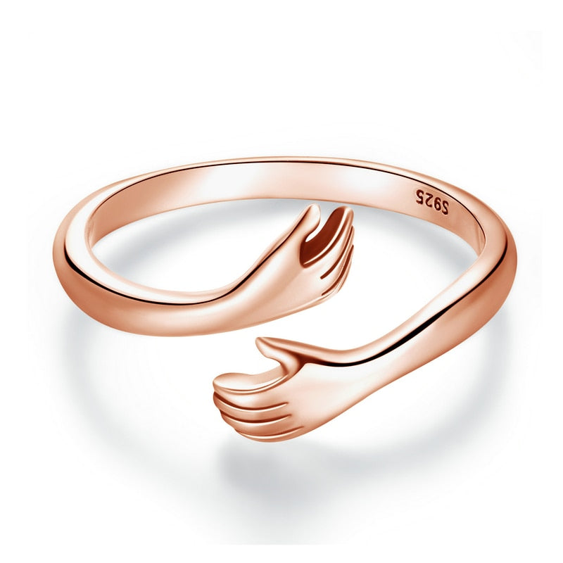 Anillo de plata de ley 925 WOSTU para abrazar las manos, anillo de dedo de diseño Simple para mujer, joyería de plata elegante CTR176