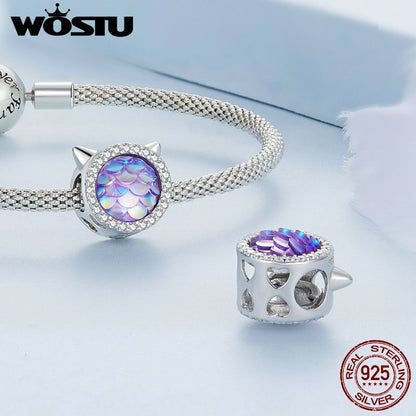 WOSTU 925 plata esterlina colorido gradiente carpa diablo flor encantos pez colgante dragón escala cuentas ajuste DIY pulsera collar