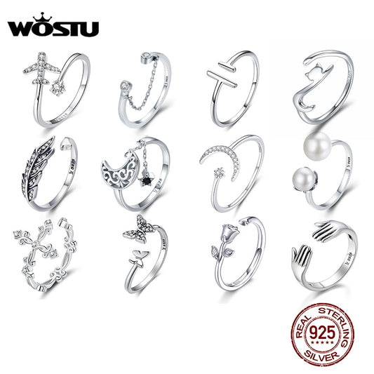Anillos ajustables auténtica Plata de Ley 925 compromiso apilable circón anillos de tamaño abierto para mujeres joyería Original femenina