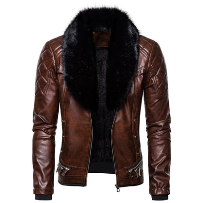 Chaqueta de motociclista de nuevo diseño con cuello vuelto y lana para hombre, abrigo de PU cálido y ajustado con ajuste extraíble.