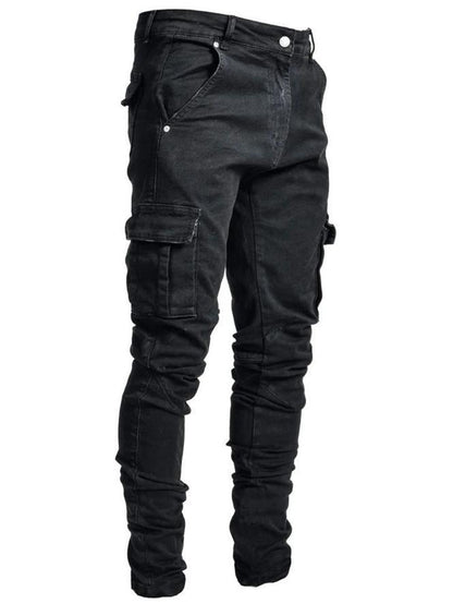 Pantalones vaqueros para hombre, pantalones vaqueros lavados de Color sólido con múltiples bolsillos, pantalones vaqueros Cargo de cintura media de talla grande, pantalones casuales a la moda, ropa de uso diario para hombre
