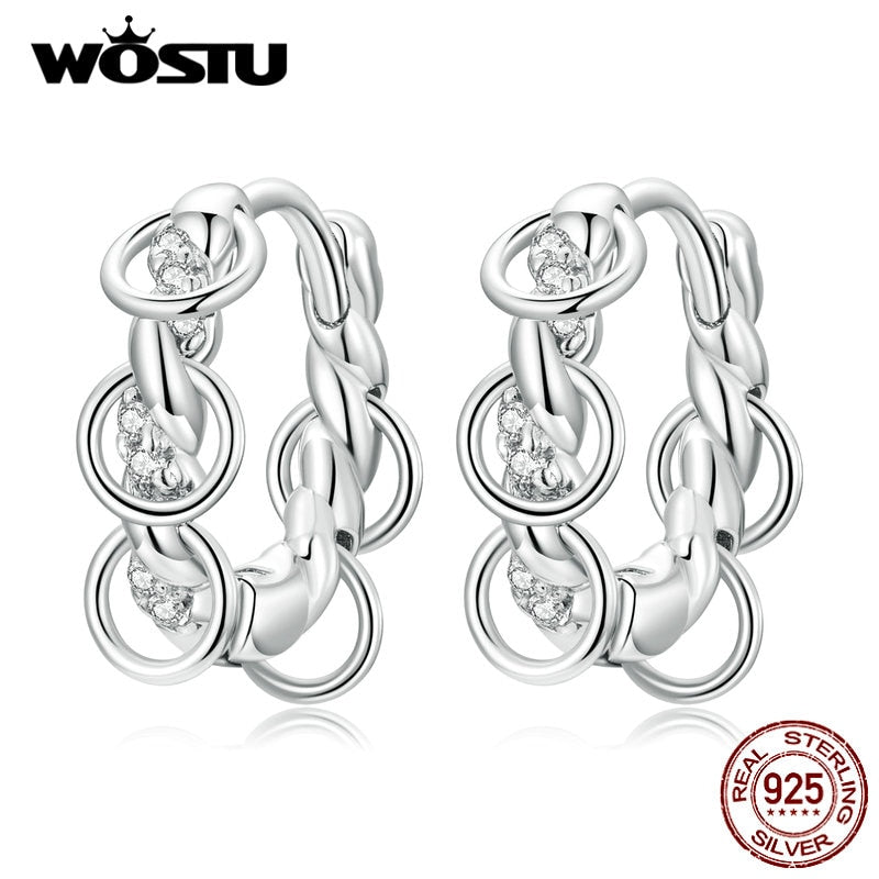 WOSTU Real 925 Sterling Silver Tassel Rings Stud Earrings for women punk style fine jewelry party gift hoop Earrings CQE1489