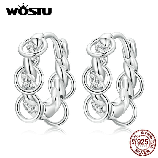 WOSTU Plata de Ley 925 auténtica, anillos con borlas, pendientes de tuerca para mujer, estilo punk, joyería fina, regalo de fiesta, pendientes de aro CQE1489