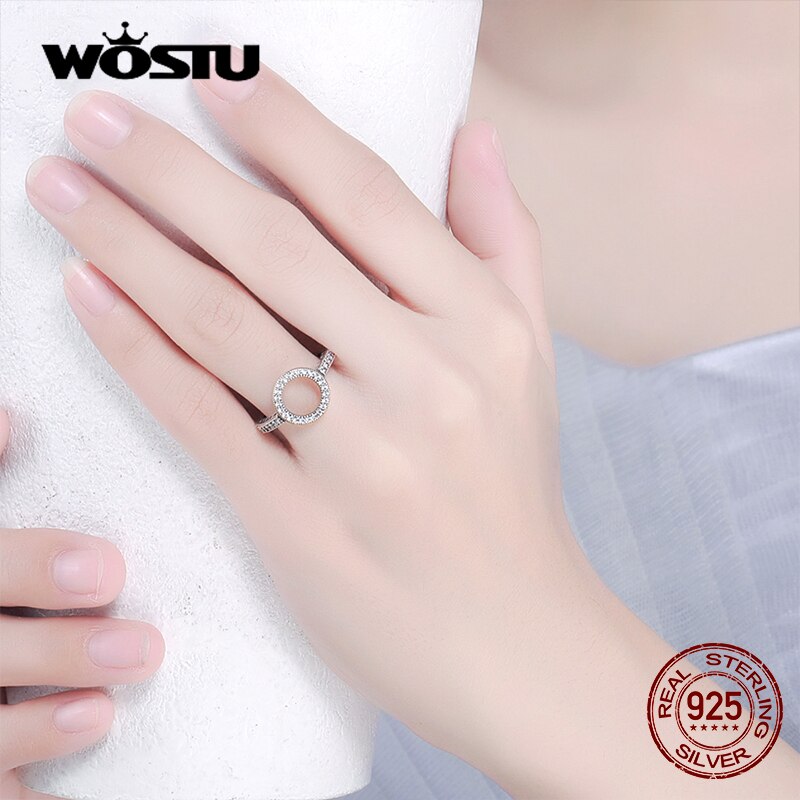 WOSTU Hot Sale Real 925 Sterling Silver Lucky Circle Finger Rings For Women Heart CZ Rings Fashion Jewelry Gifts Dropshipping