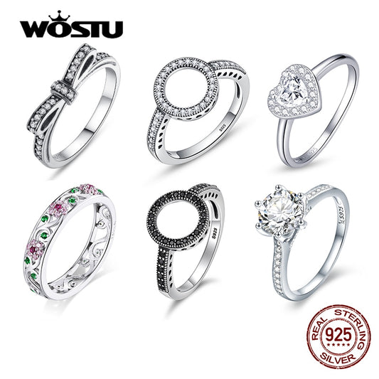 WOSTU Hot Sale Real 925 Sterling Silver Lucky Circle Finger Rings For Women Heart CZ Rings Fashion Jewelry Gifts Dropshipping