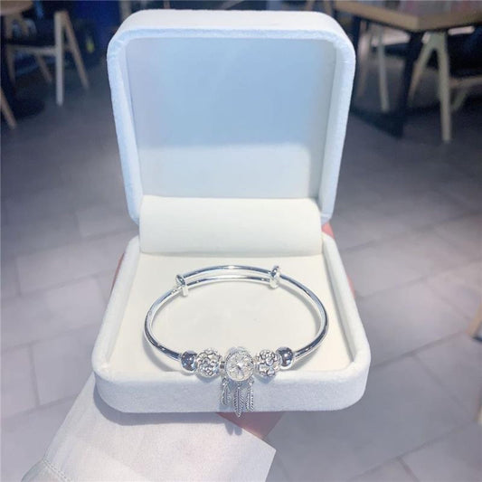 925 plata esterlina atrapasueños borla pluma abalorio de la suerte pulsera brazalete para mujer moda Original fiesta boda joyería regalo