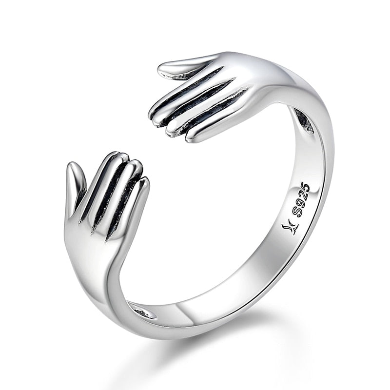 Anillo de plata de ley 925 WOSTU para abrazar las manos, anillo de dedo de diseño Simple para mujer, joyería de plata elegante CTR176