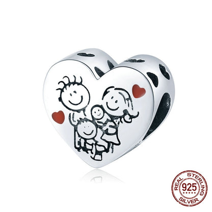 WOSTU 100% 925 Sterling Silver Heart Vintage Charms Beads Fit Original DIY Bracelets Necklace Mother&#39;s Day Jewelry Gifts for Mom