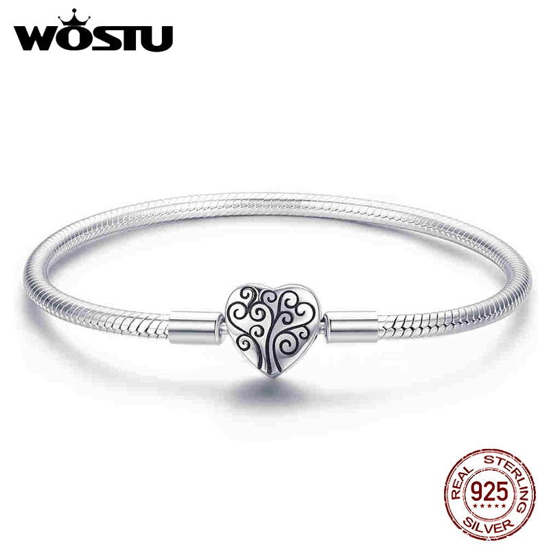 WOSTU Genuine 925 Sterling Silver Tree of Life Charm Bracelet &amp; Bangle For Women Fit Original Brand DIY Beads Jewelry CQB066