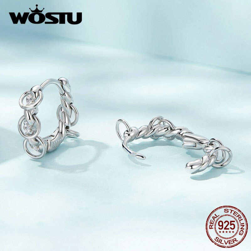 WOSTU Real 925 Sterling Silver Tassel Rings Stud Earrings for women punk style fine jewelry party gift hoop Earrings CQE1489